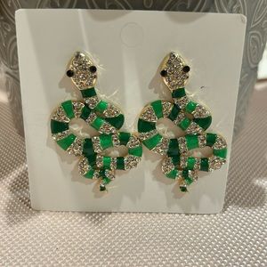 Green Swarovski Crystal and Enamel Snake stud earrings